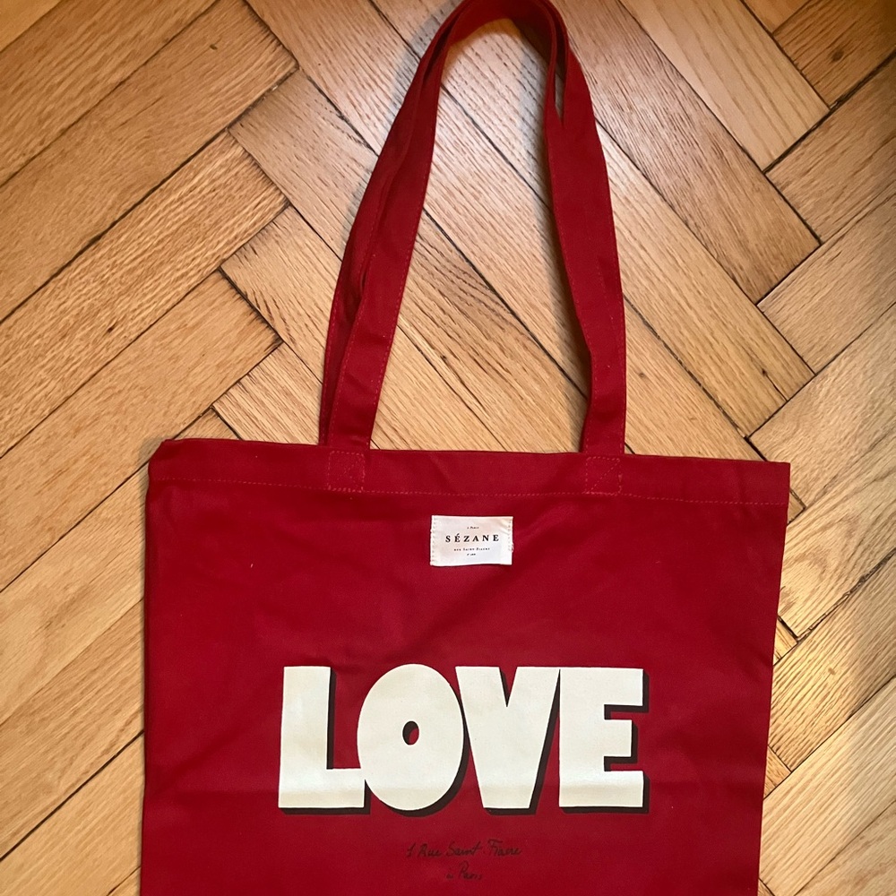 SEZANE Red LOVE Tote Bag - Picture 3 of 4